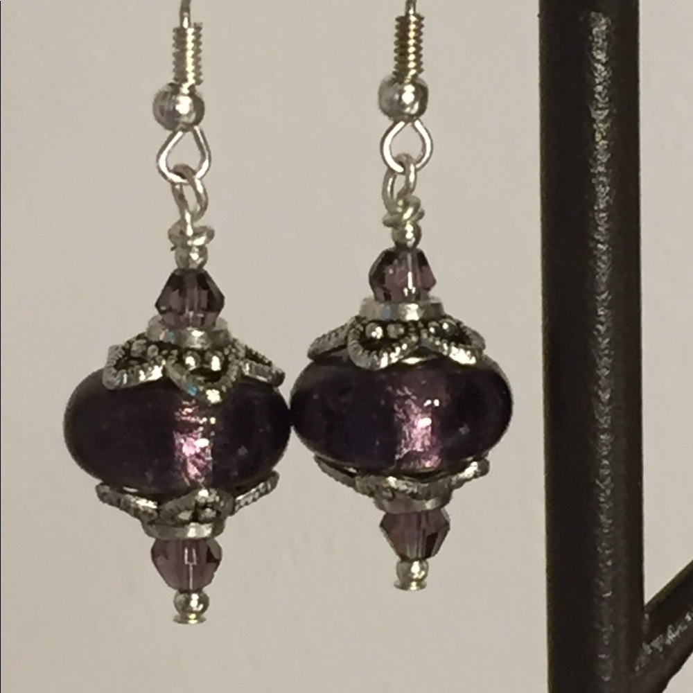Purple Murano Glass and Crystal SP Earrings